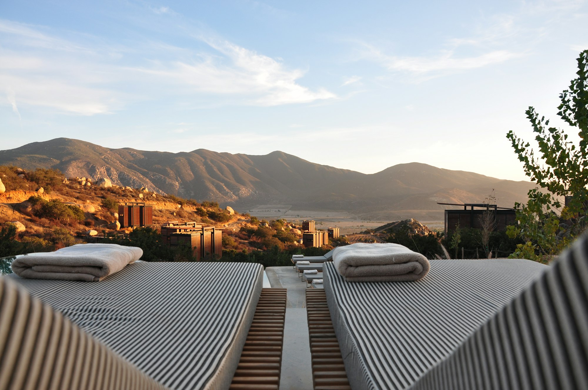 Hillside resort in golden evening light